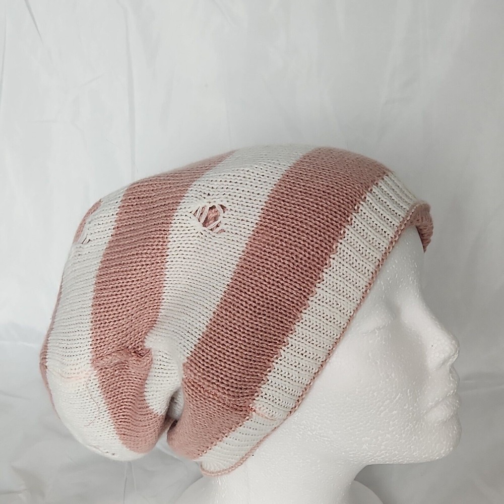 Pink Slouchy Cap Hat Baggy Beanie reversable Winter Handmade Crochet Knit Size M